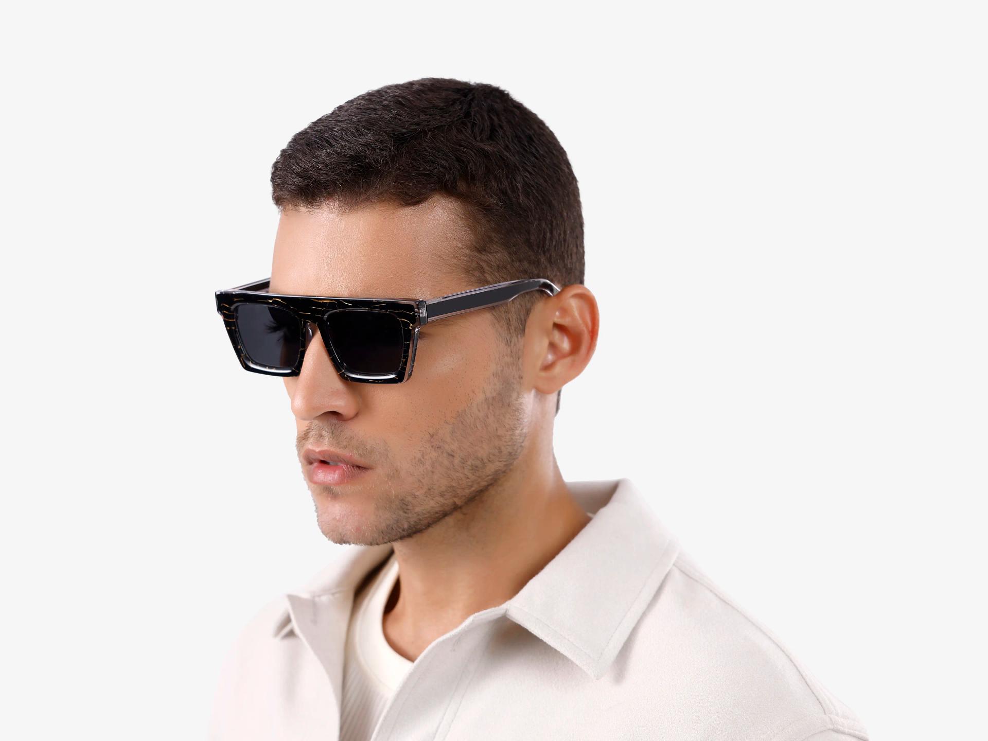 Black and Gold Square Sunglasses With Grey Tint-1
