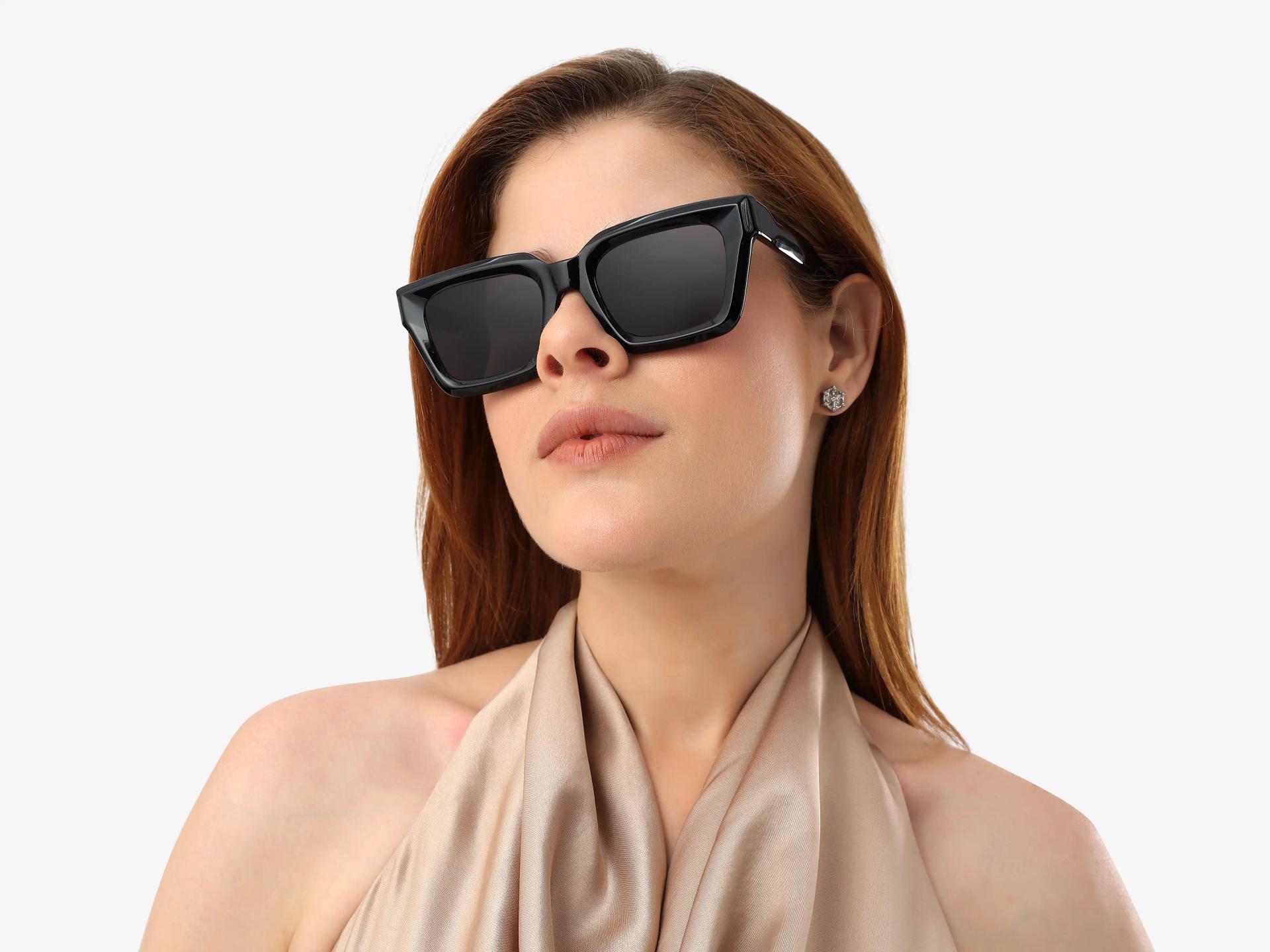 Square Black Frame With Dark Grey Tint Sunglassses-1