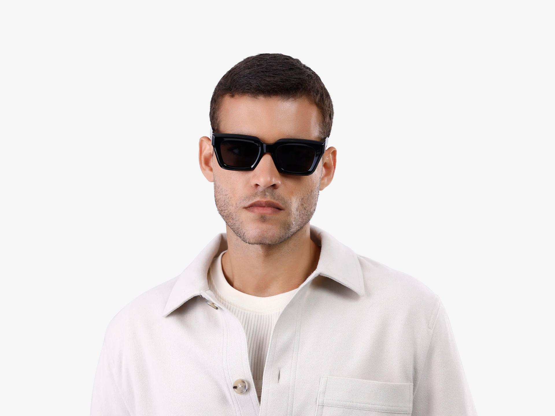 Square Black Frame With Dark Grey Tint Sunglassses-1