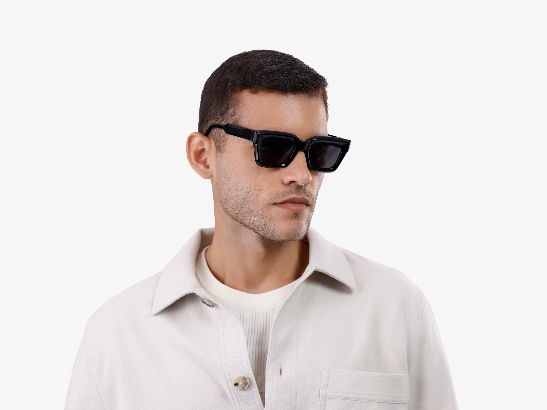 Square Black Frame With Dark Grey Tint Sunglassses-1
