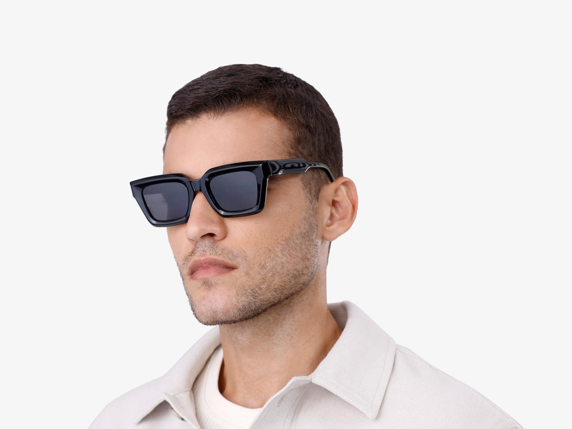 Square Black Frame With Dark Grey Tint Sunglassses-1