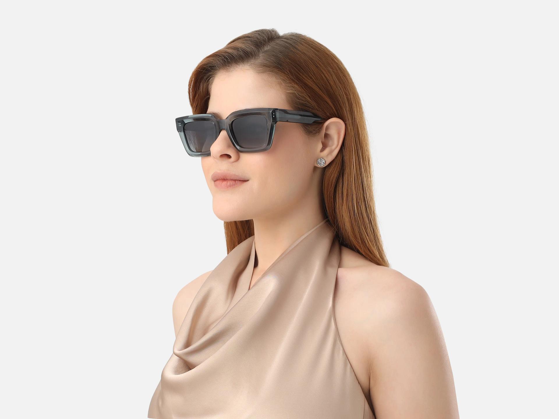 Crystal Teal Square Frame With Grey Tint Sunglasses-1
