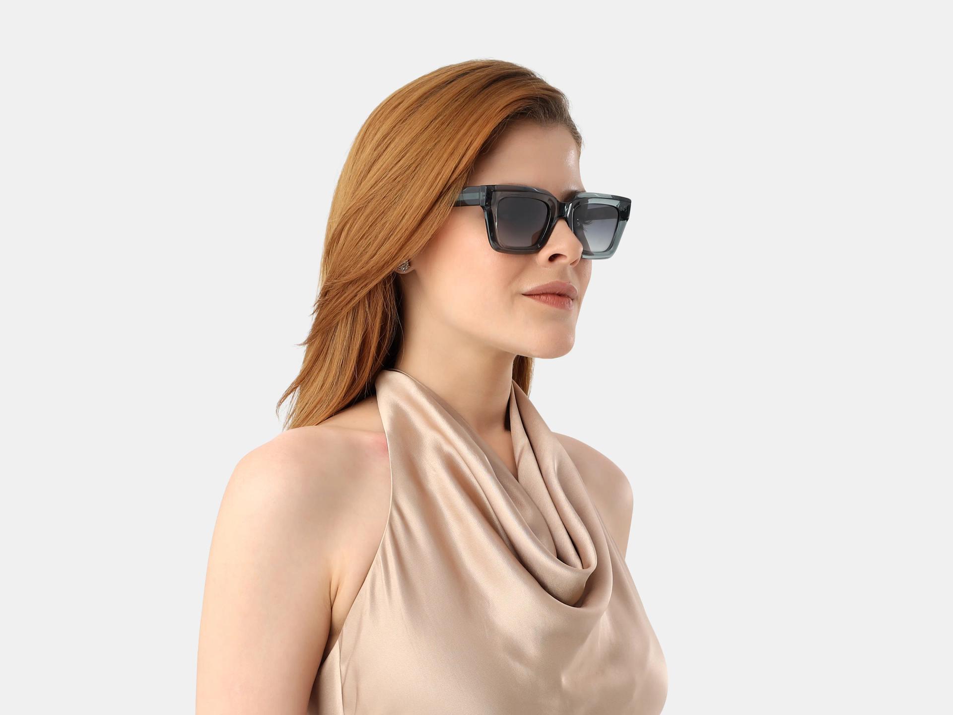 Crystal Teal Square Frame With Grey Tint Sunglasses-1