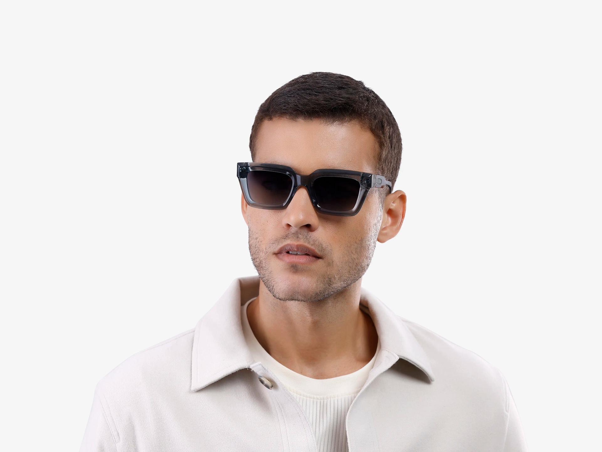 Crystal Teal Square Frame With Grey Tint Sunglasses-1