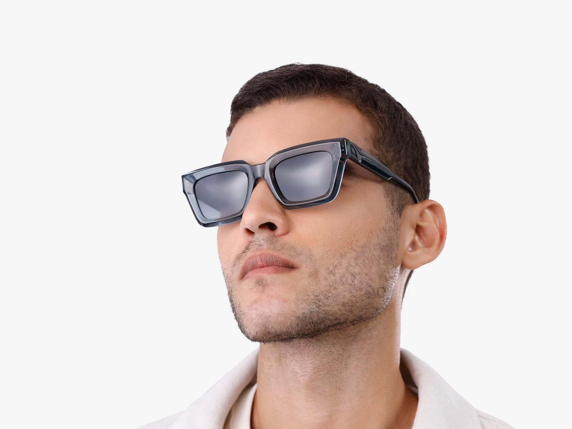 Crystal Teal Square Frame With Grey Tint Sunglasses-1