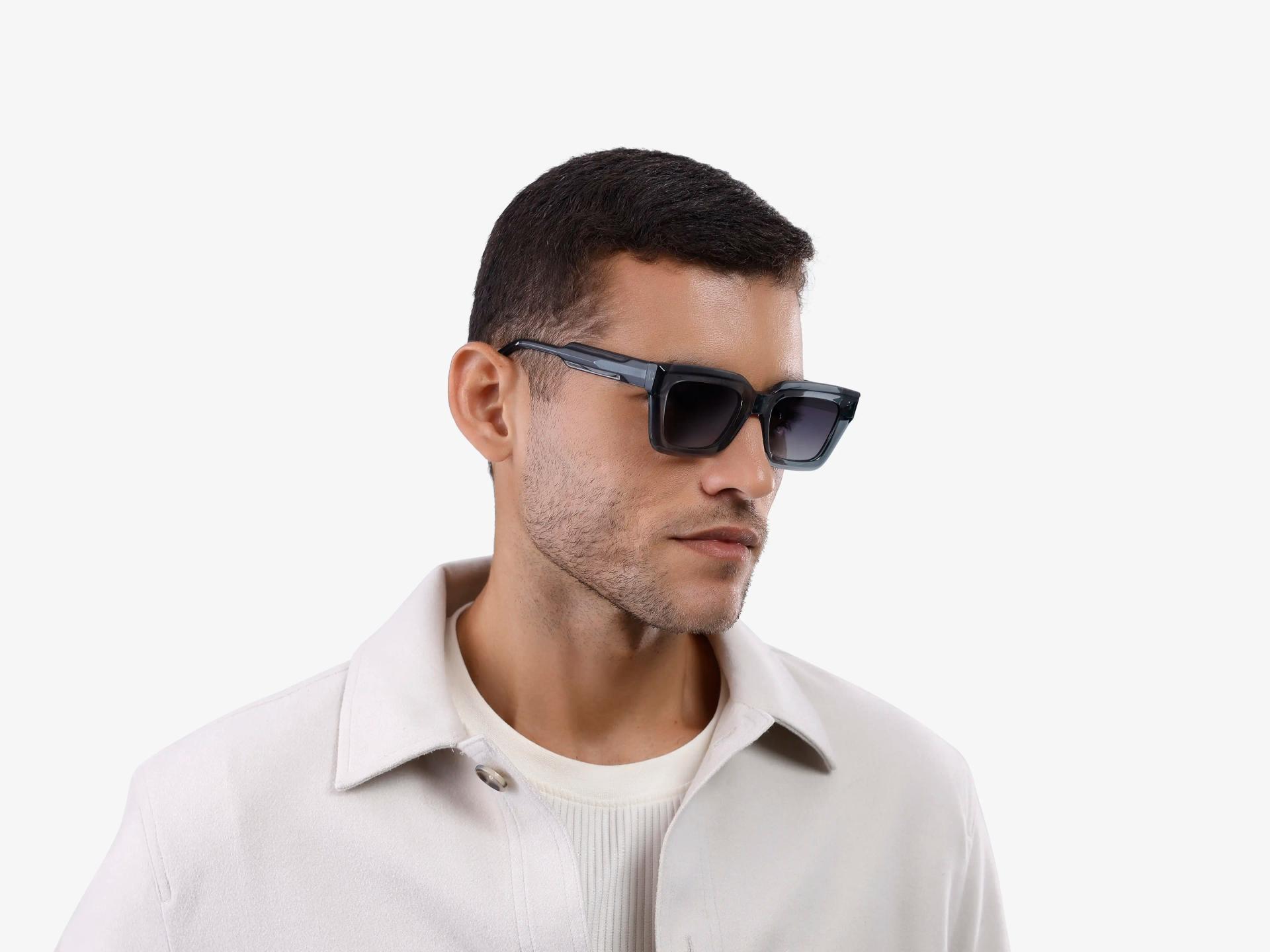 Crystal Teal Square Frame With Grey Tint Sunglasses-1