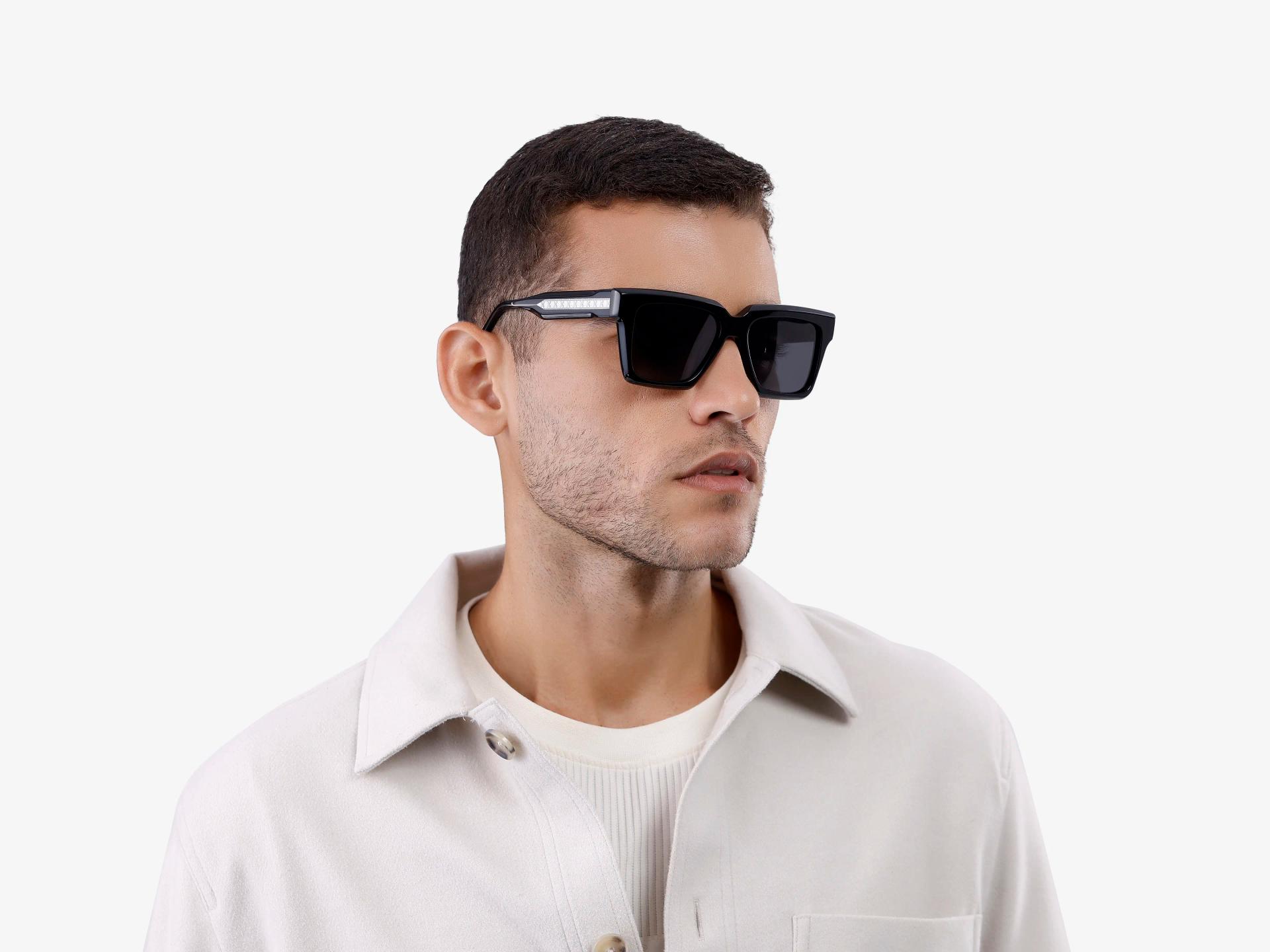 Black Square Frame Sunglasses With Grey Tint-1
