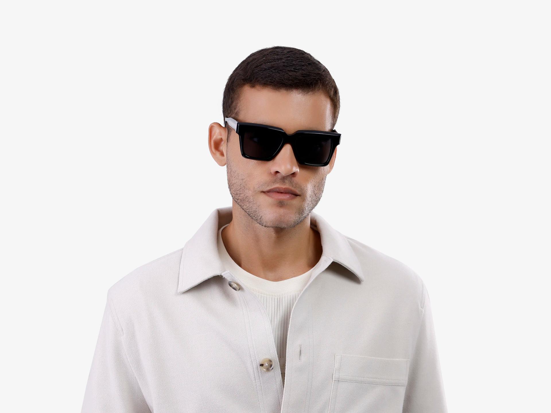 Black Square Frame Sunglasses With Grey Tint-1