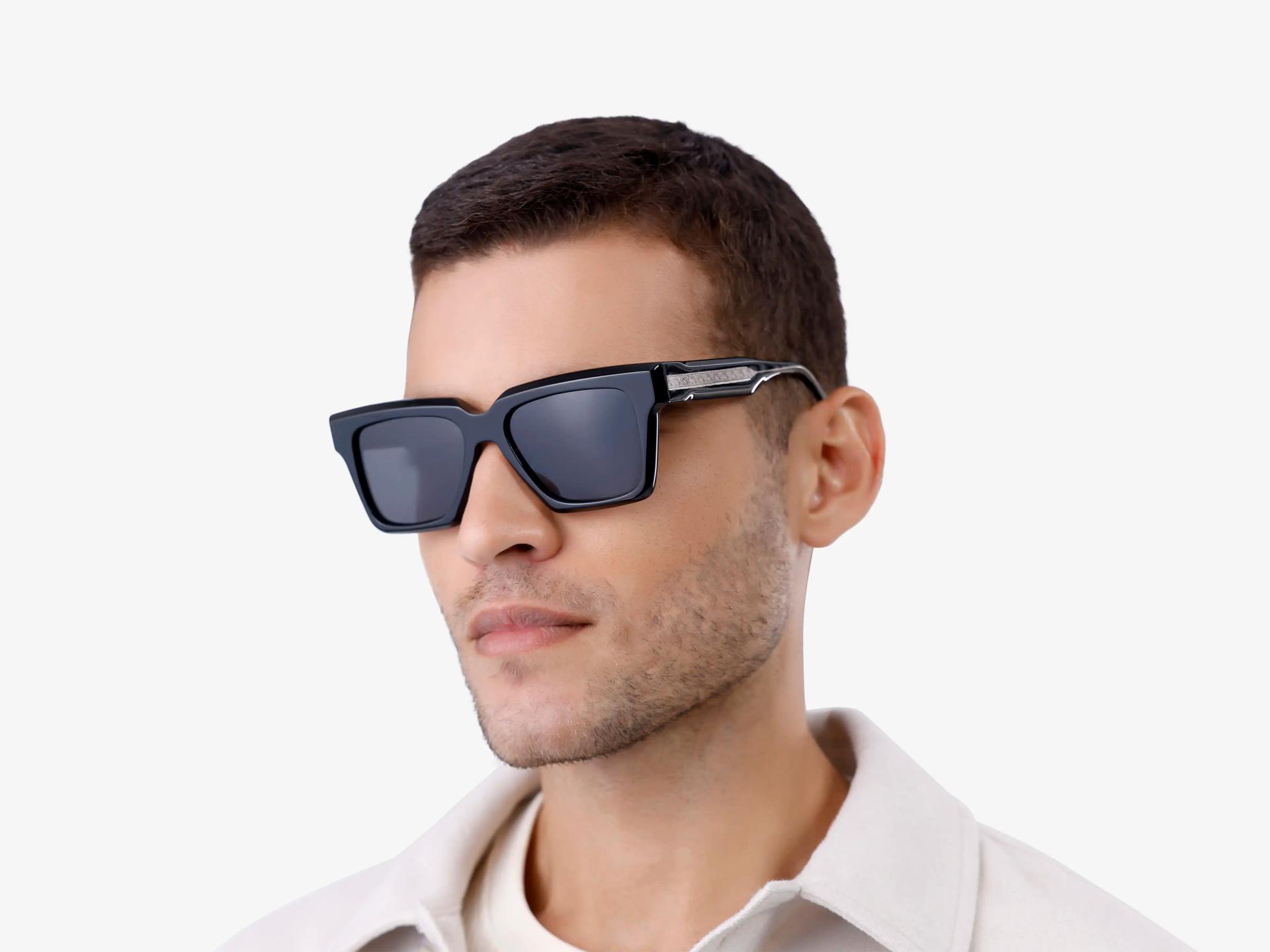 Black Square Frame Sunglasses With Grey Tint-1