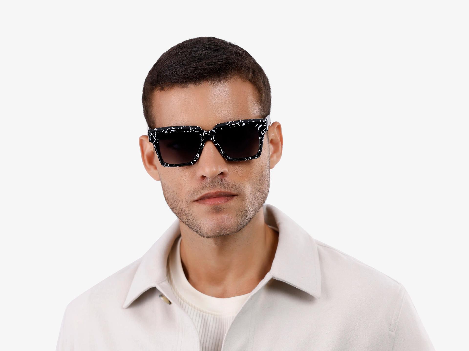 Black Square Designer Sunglasses With Grey Tint-1