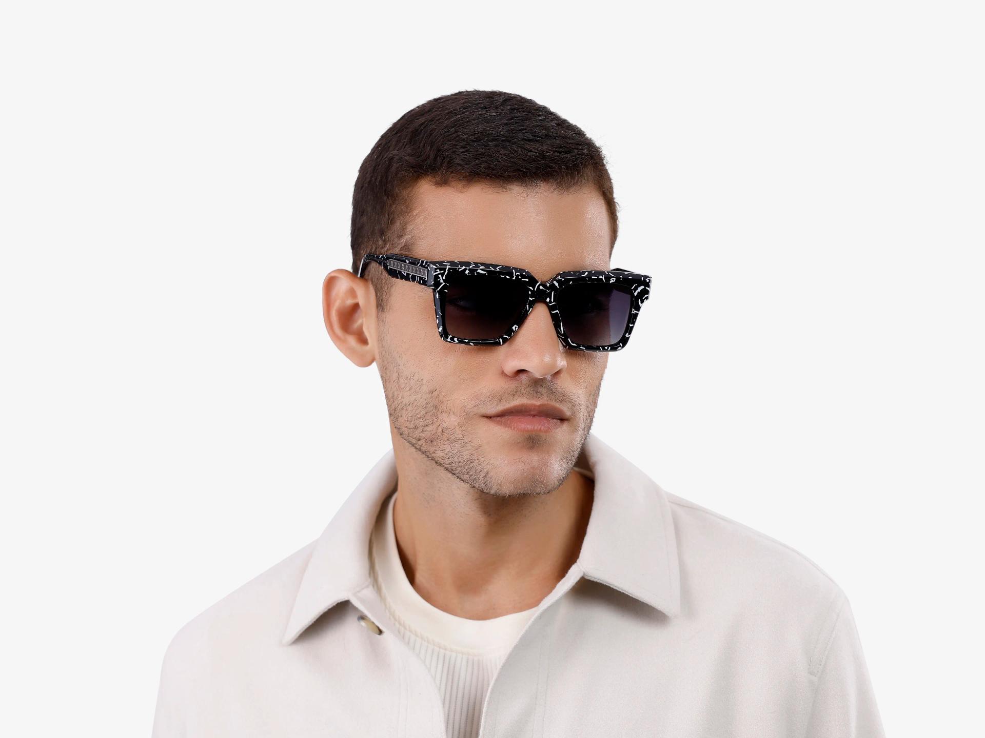 Black Square Designer Sunglasses With Grey Tint-1
