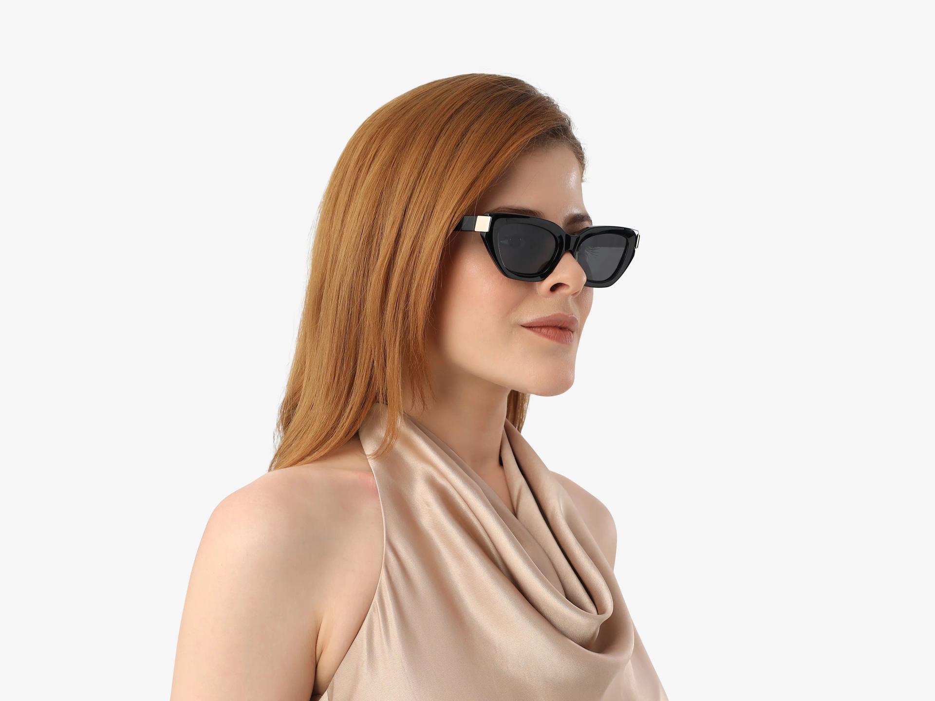 Black Cat-Eye Frame With Dark Grey Tint Sunglasses-1