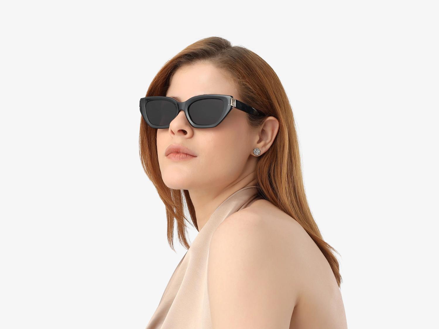 Black Cat-Eye Frame With Dark Grey Tint Sunglasses-1