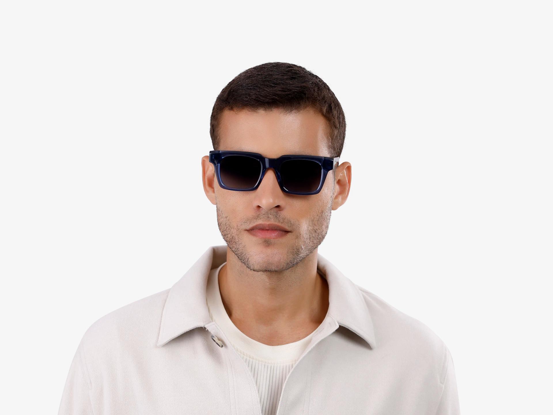 Thick Crystal Blue Frame With Grey Tint Sunglasses-1