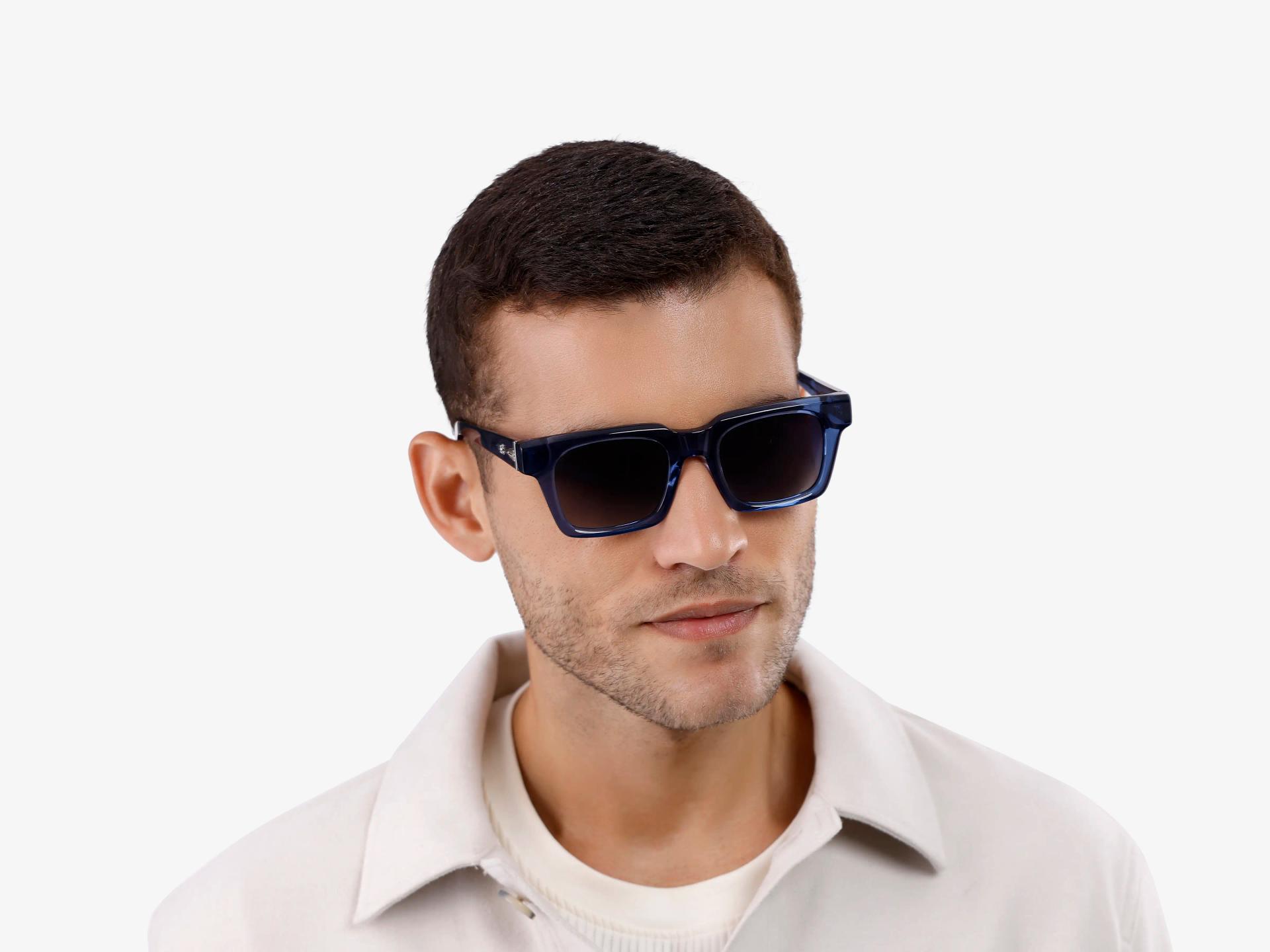 Thick Crystal Blue Frame With Grey Tint Sunglasses-1