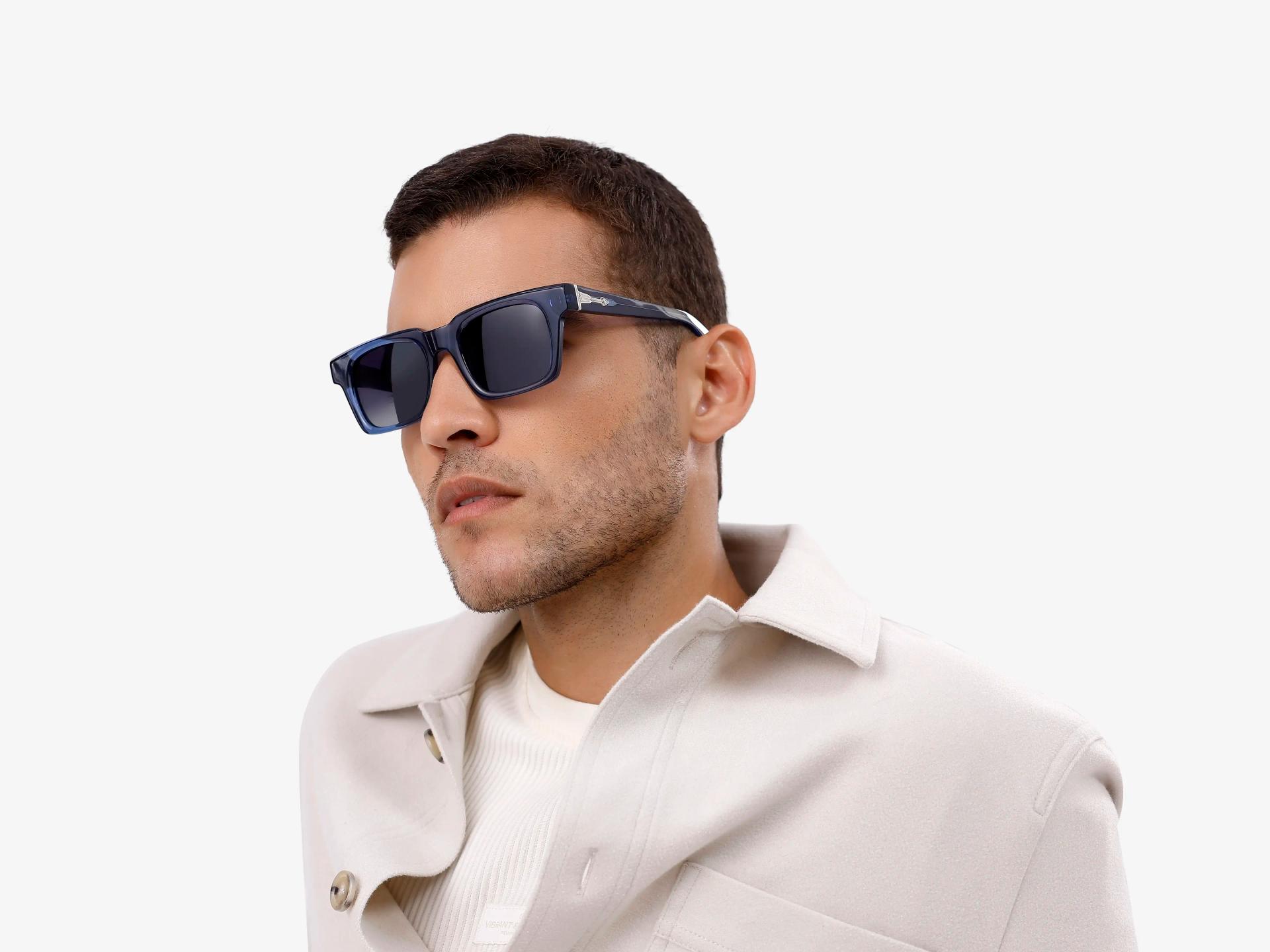 Thick Crystal Blue Frame With Grey Tint Sunglasses-1