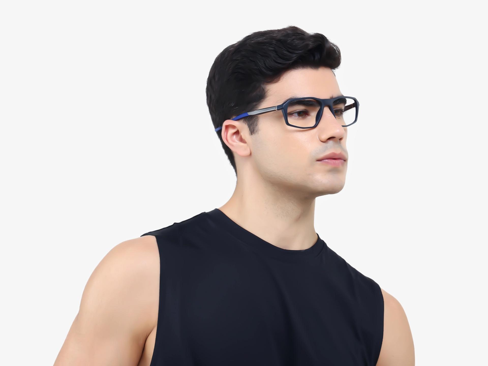 Navy Blue Rectangular Full-Rim Sports Glasses-1