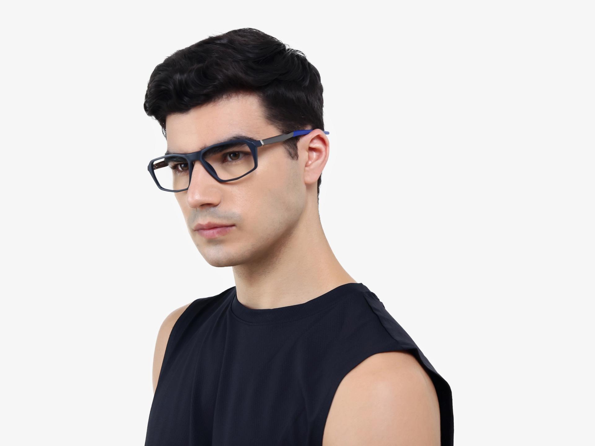 Navy Blue Rectangular Full-Rim Sports Glasses-1