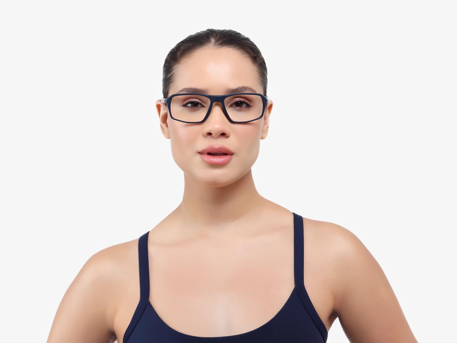 Navy Blue Rectangular Full-Rim Sports Glasses-1