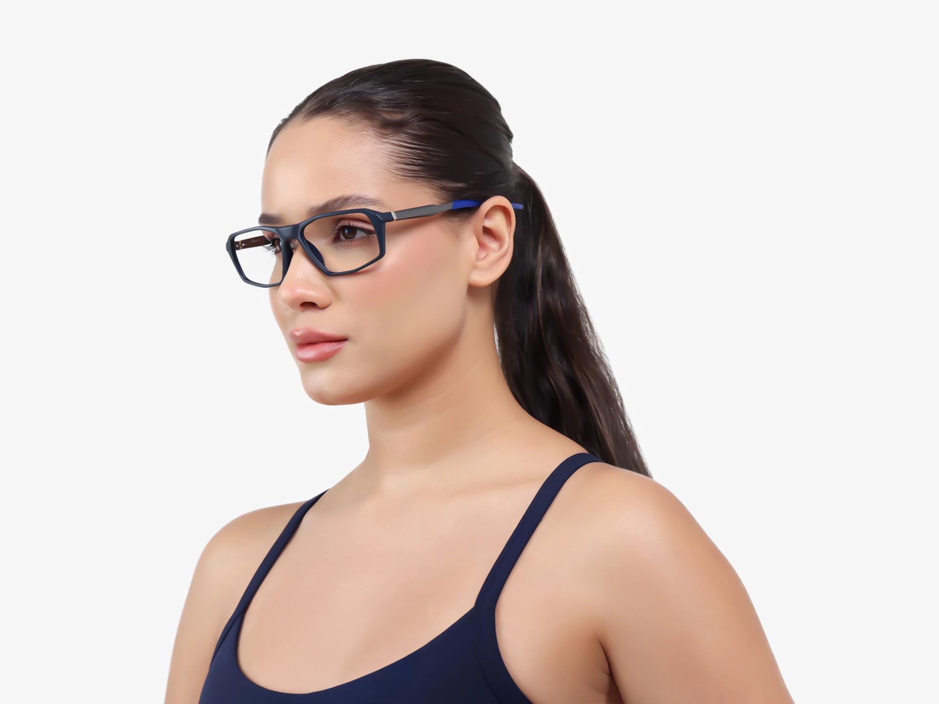 Navy Blue Rectangular Full-Rim Sports Glasses-1