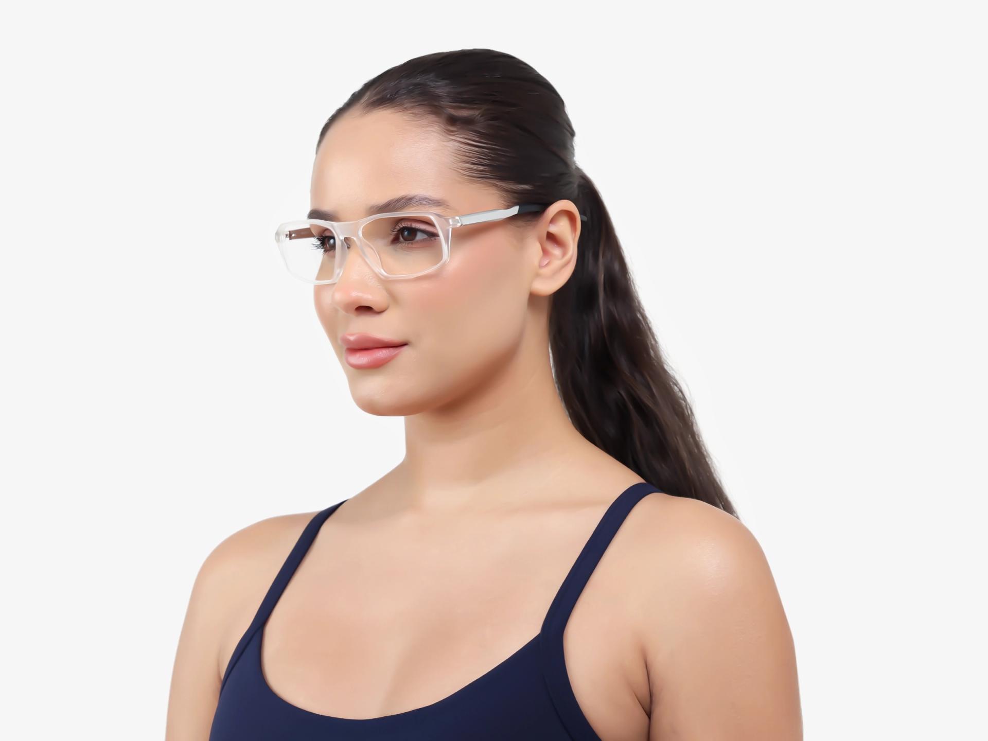 Dove White Rectangular Full-Rim Sports Glasses-1