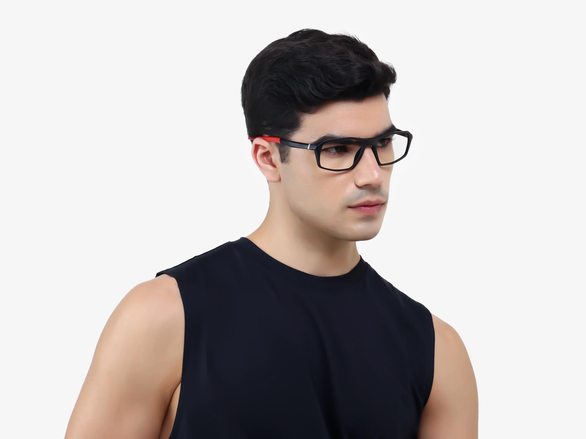 Black & Red Rectangular Full-Rim Sports Glasses-1