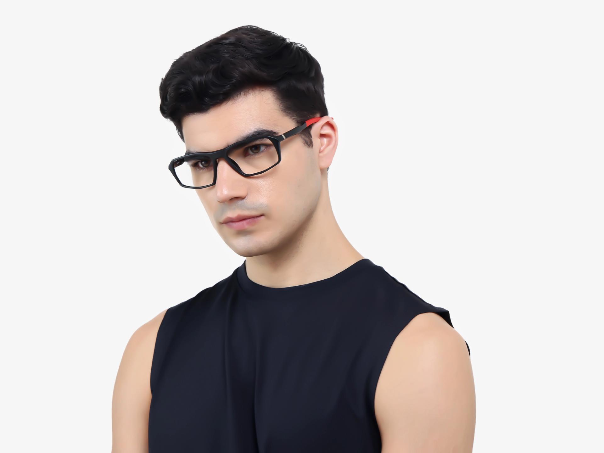 Black & Red Rectangular Full-Rim Sports Glasses-1