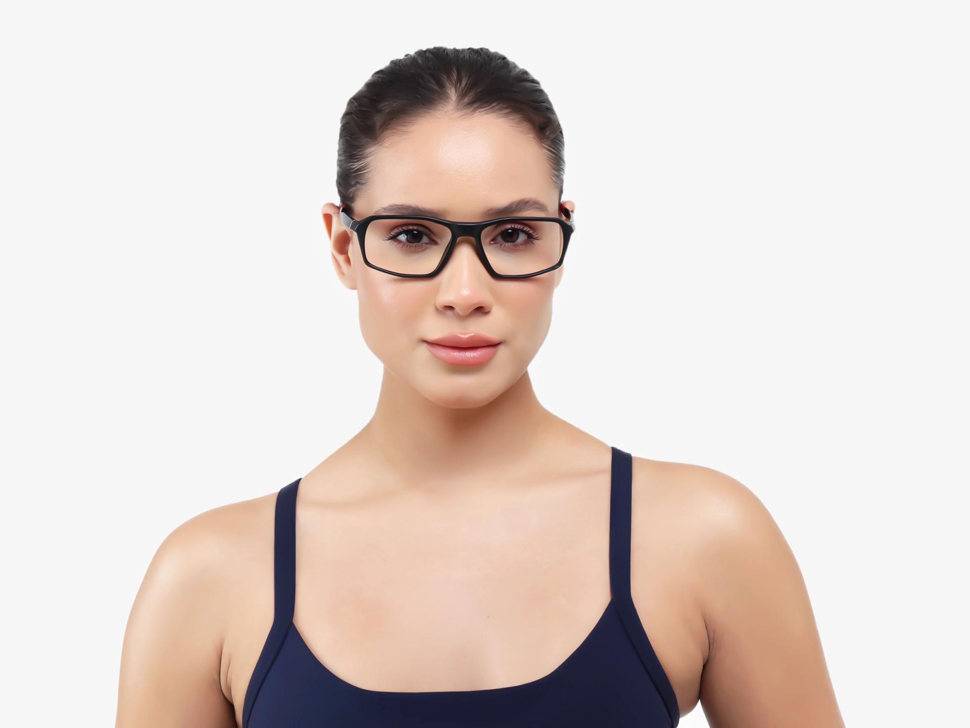 Black & Red Rectangular Full-Rim Sports Glasses-1