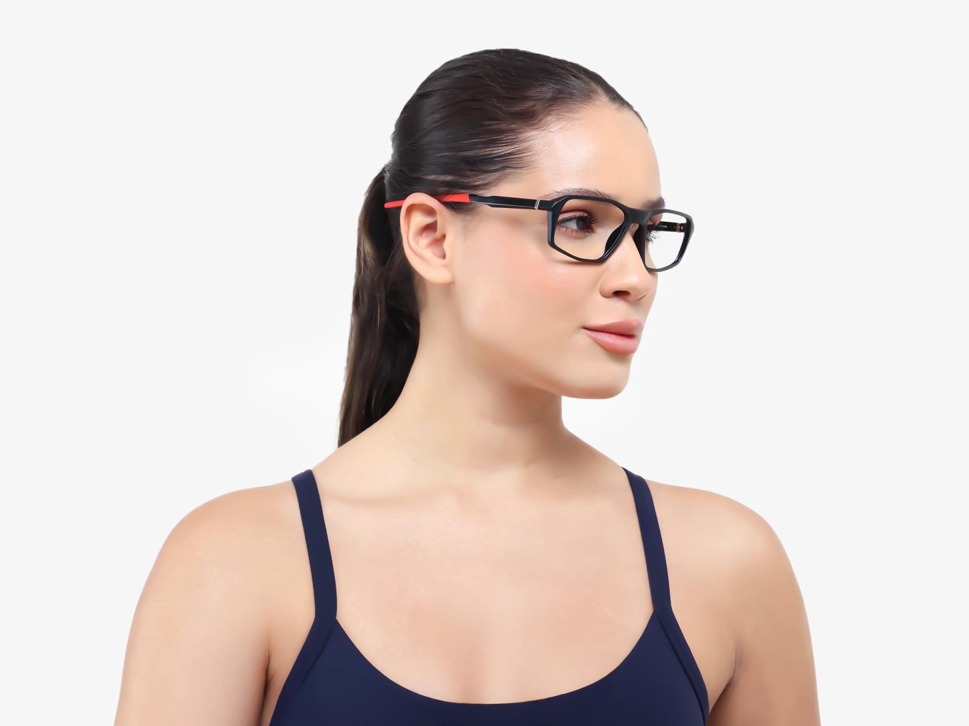 Black & Red Rectangular Full-Rim Sports Glasses-1