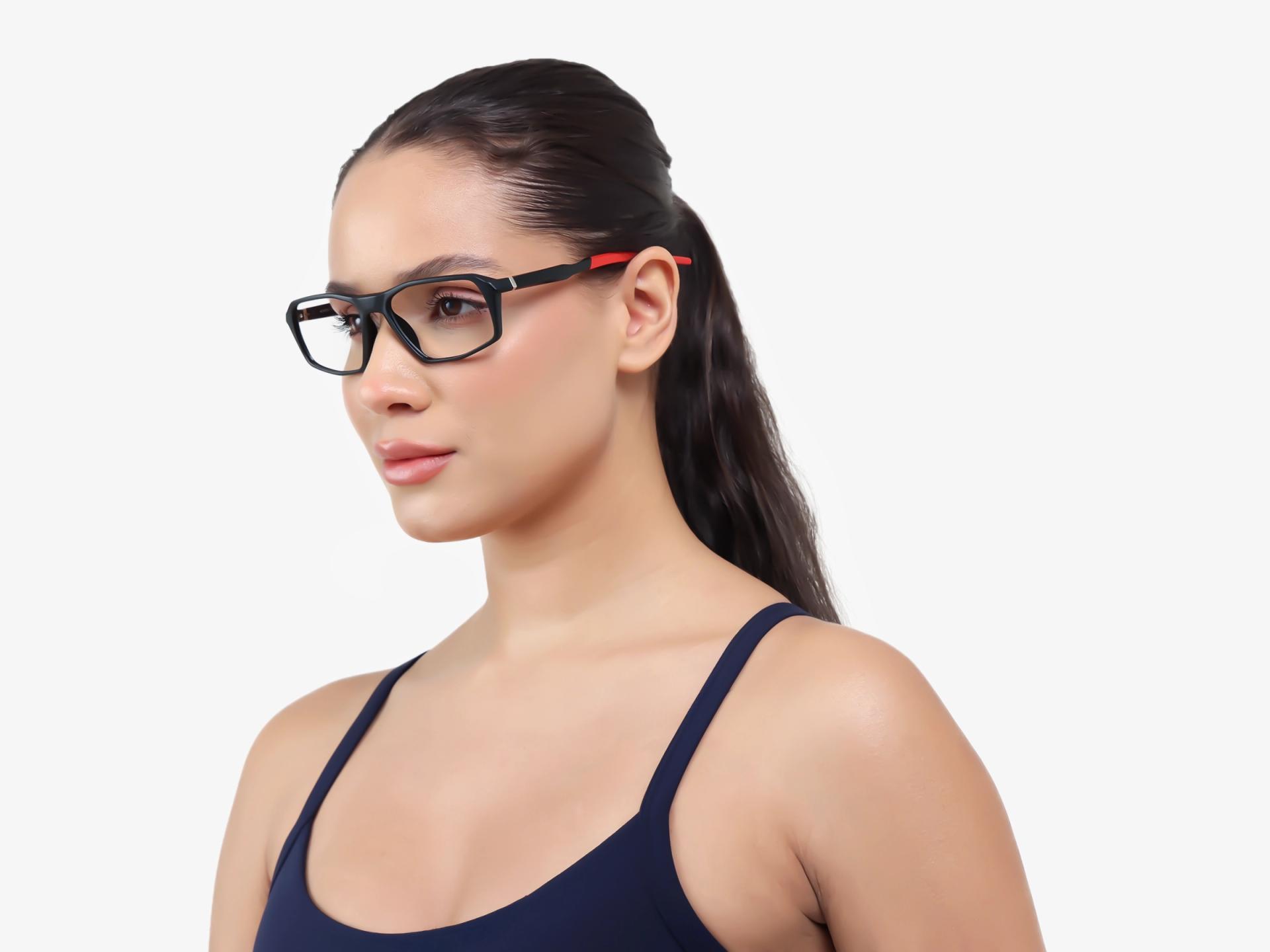 Black & Red Rectangular Full-Rim Sports Glasses-1
