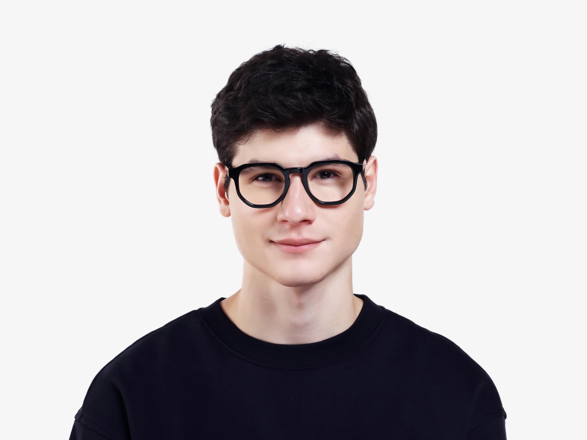 Black Geometric Round Full-Rim Glasses-1