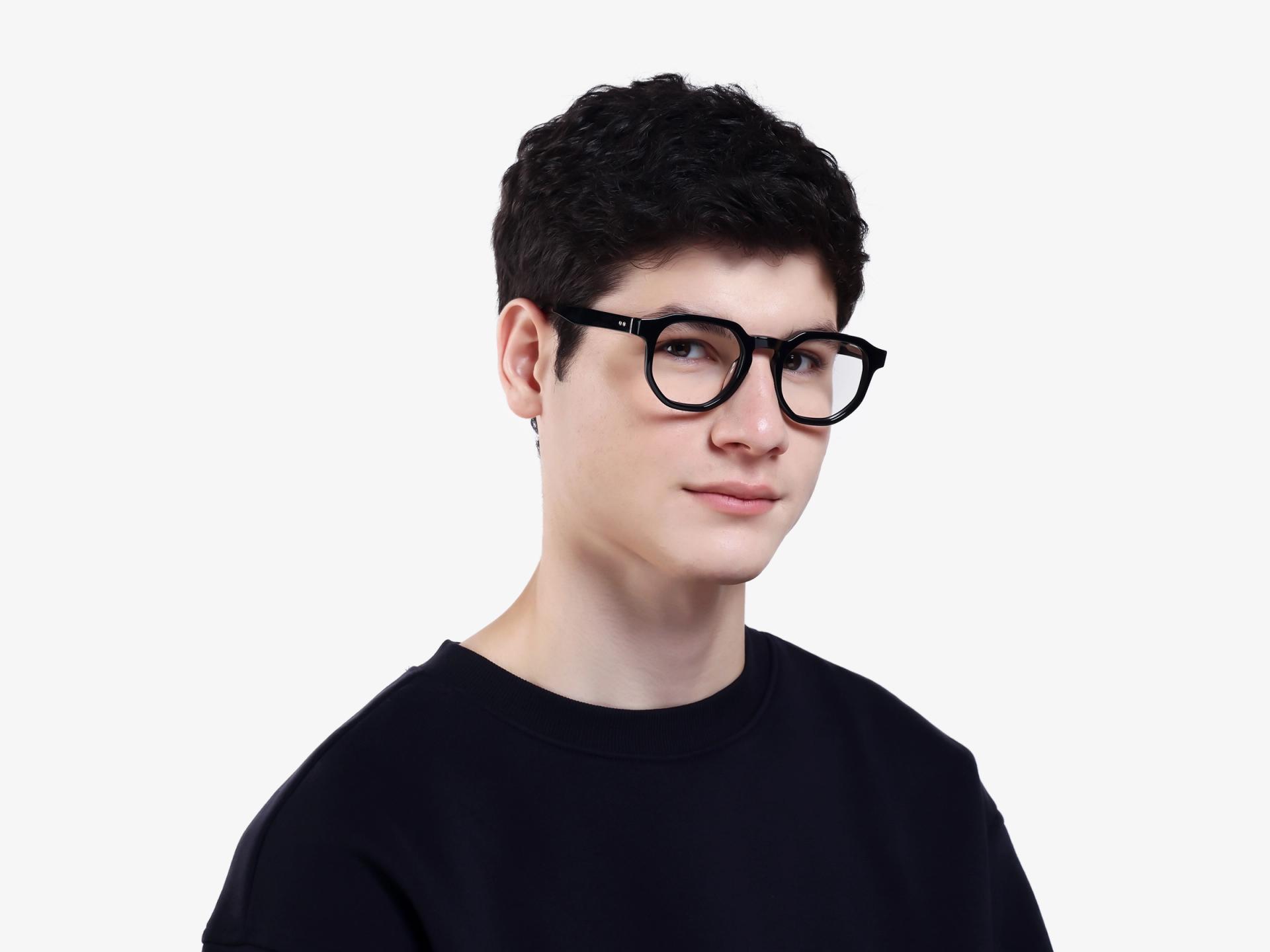 Black Geometric Round Full-Rim Glasses-1