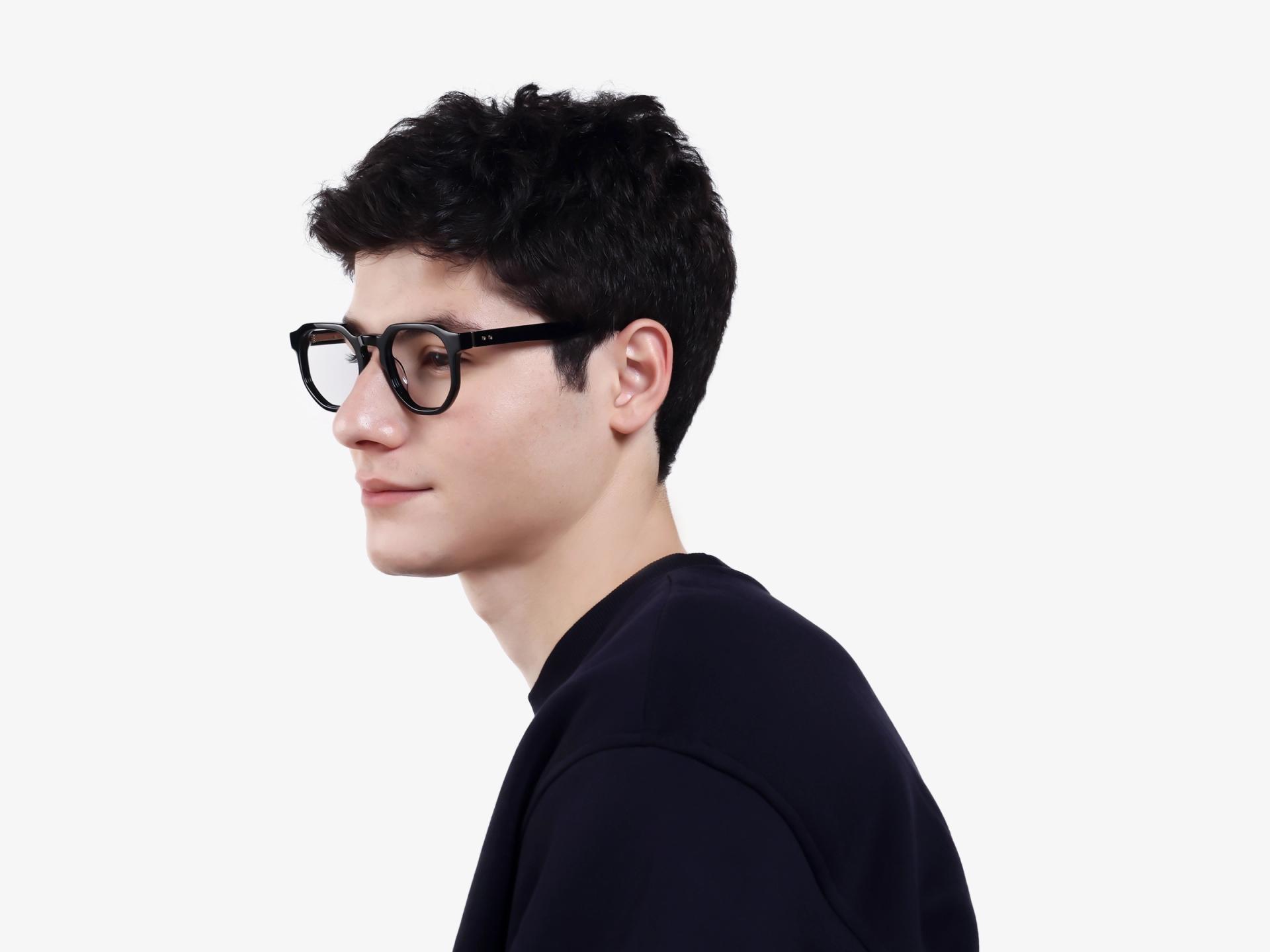 Black Geometric Round Full-Rim Glasses-1