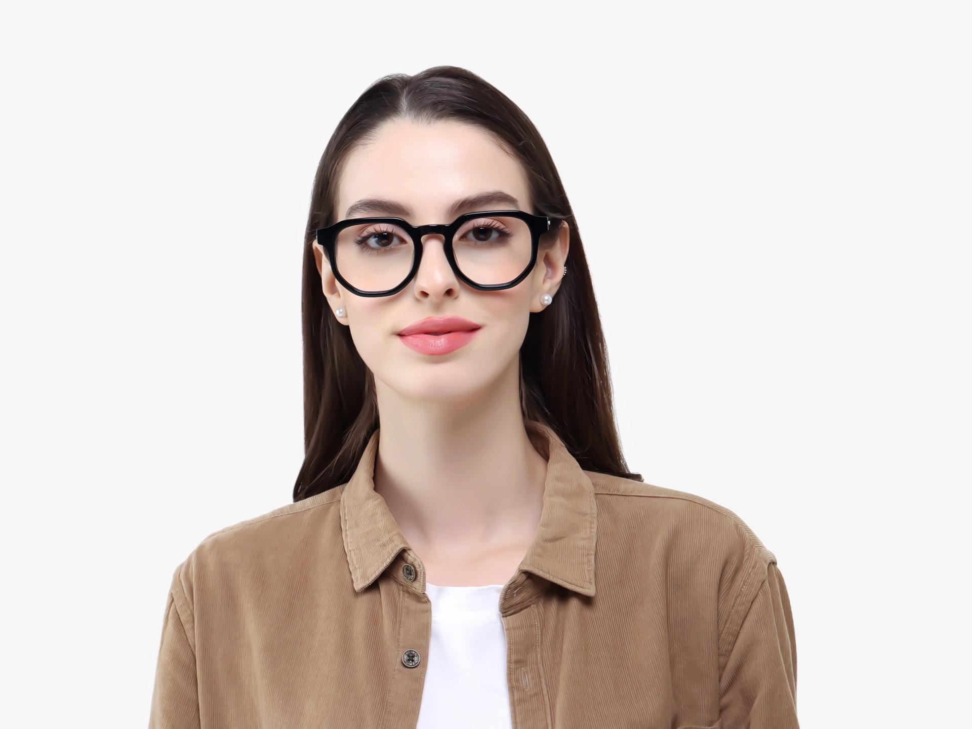 Black Geometric Round Full-Rim Glasses-1