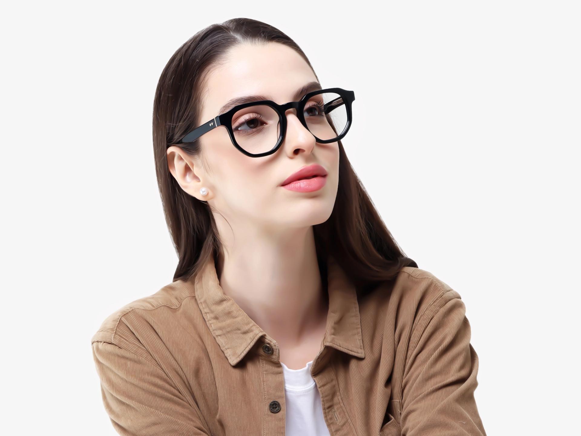Black Geometric Round Full-Rim Glasses-1