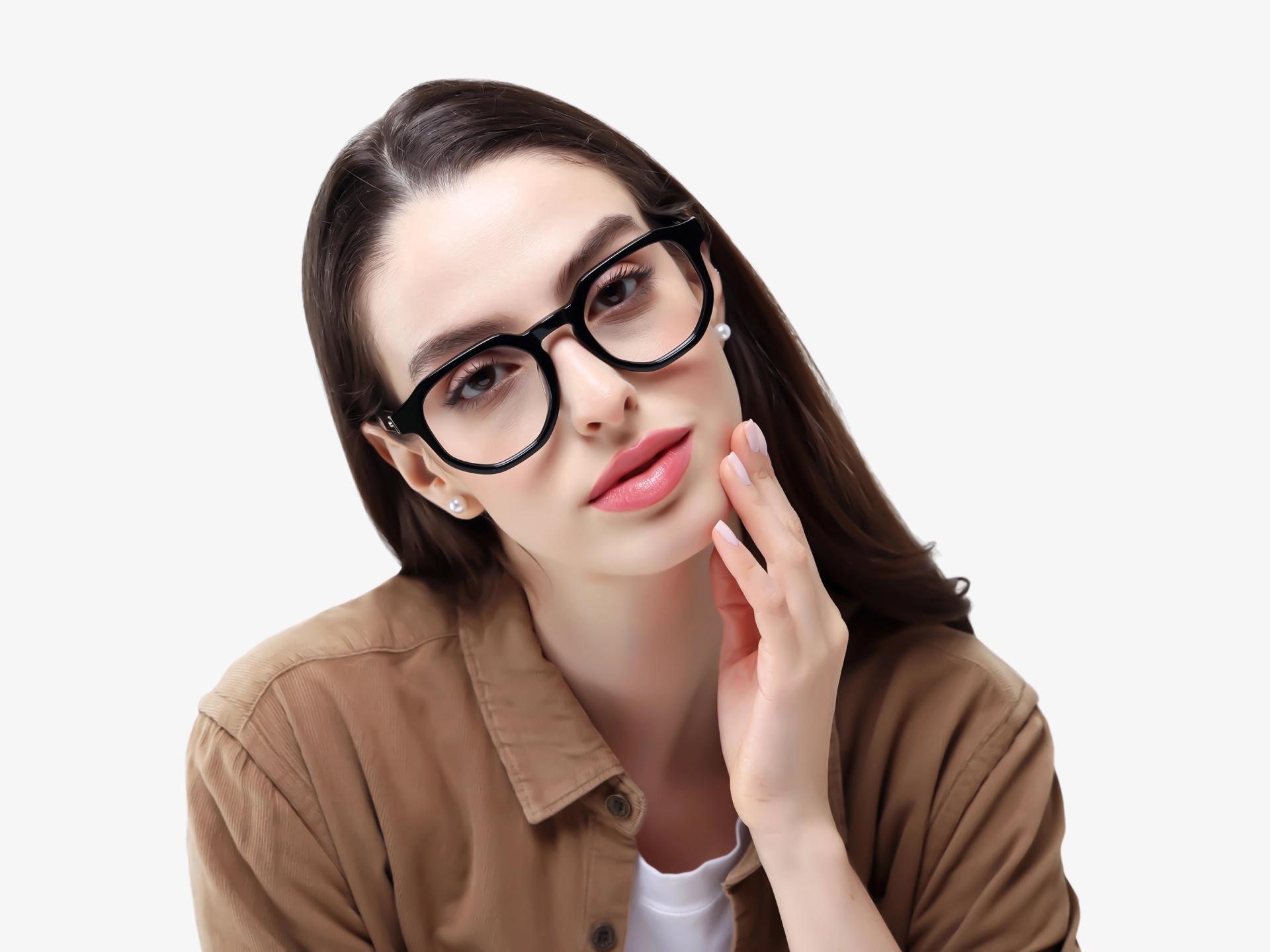 Black Geometric Round Full-Rim Glasses-1