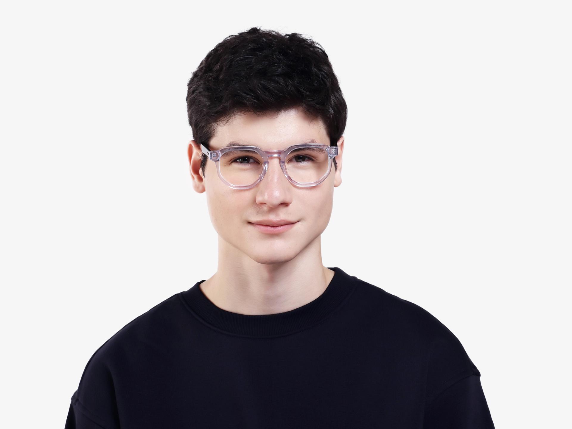 Crystal Clear with Brown Geometric Round Glasses-1