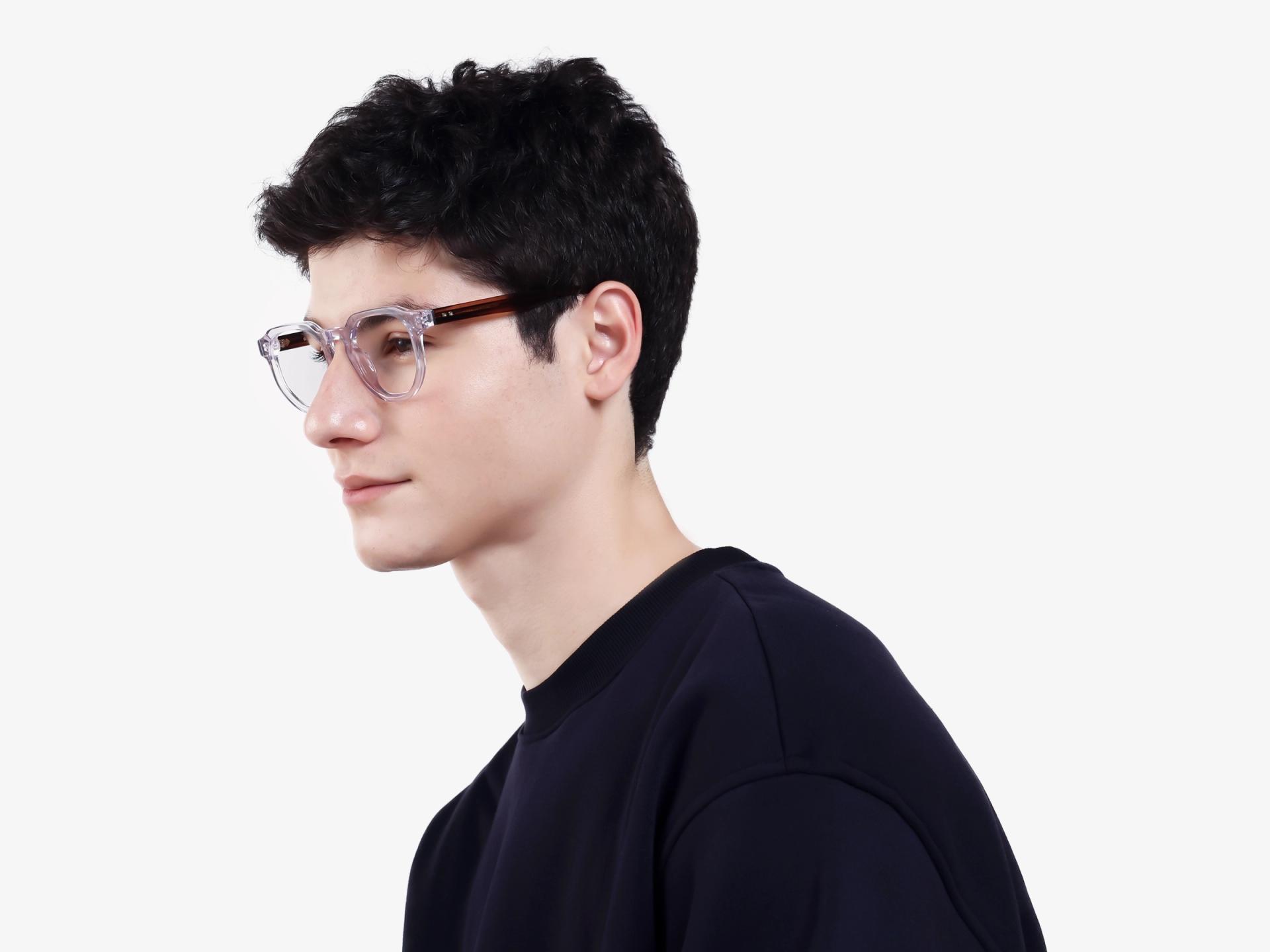 Crystal Clear with Brown Geometric Round Glasses-1