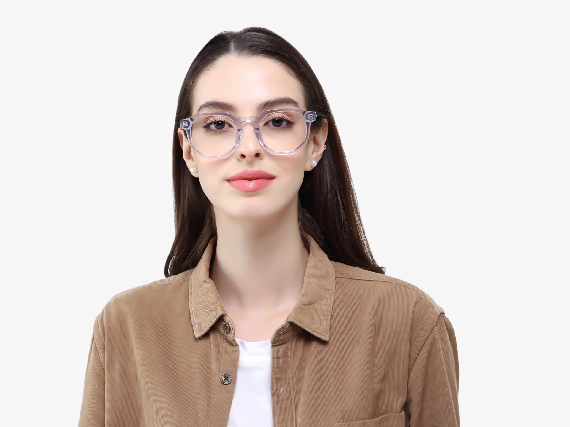 Crystal Clear with Brown Geometric Round Glasses-1