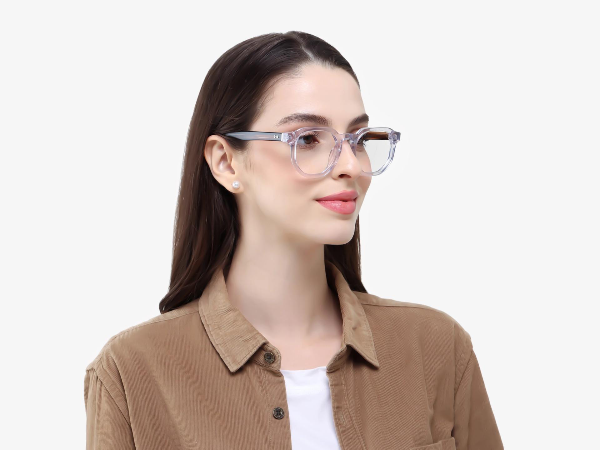 Crystal Clear with Brown Geometric Round Glasses-1