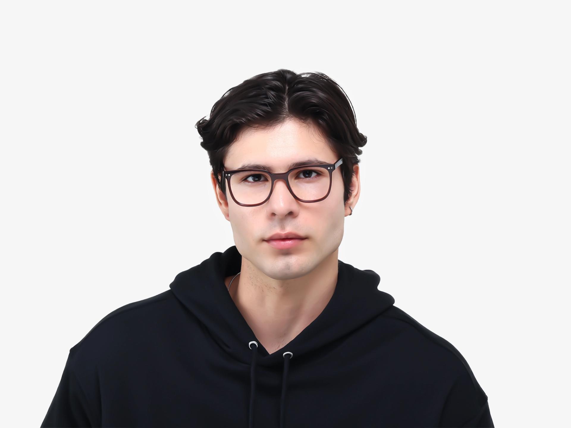 Dark Chestnut Clip-On Glasses with Yellow & Grey Lenses