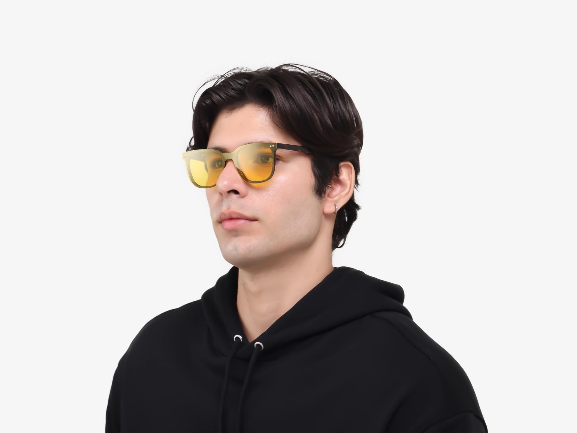 Tortoise Clip-On Glasses with Green & Yellow Lenses