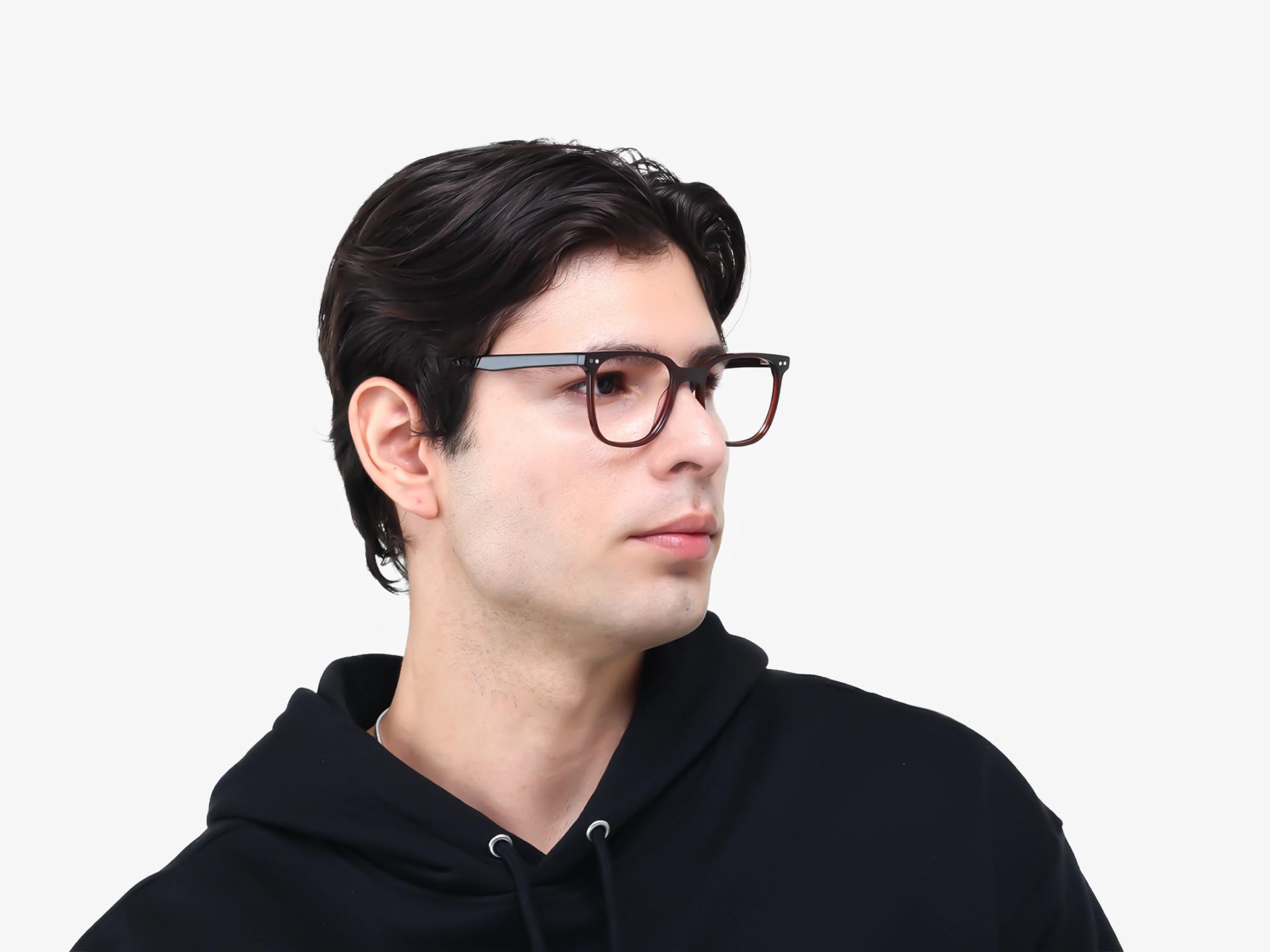 Dark Chestnut Clip-On Glasses with Yellow & Grey Lenses