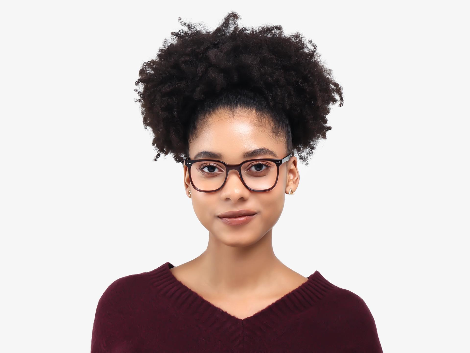 Dark Chestnut Clip-On Glasses with Yellow & Grey Lenses