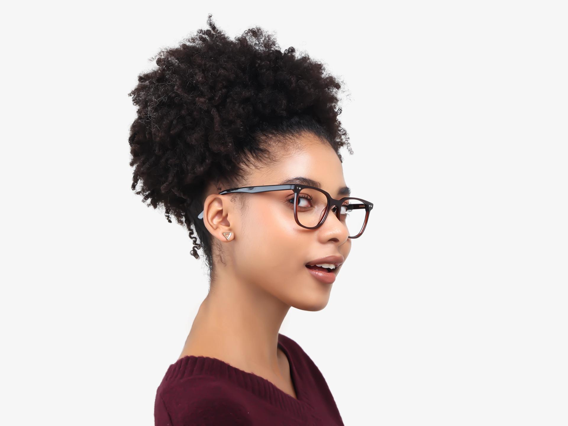 Dark Chestnut Clip-On Glasses with Yellow & Grey Lenses