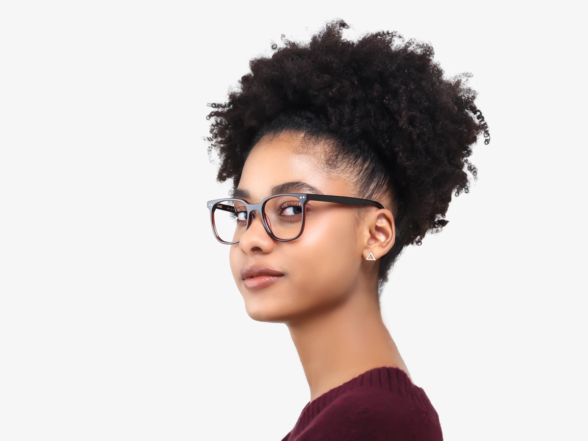 Dark Chestnut Clip-On Glasses with Yellow & Grey Lenses