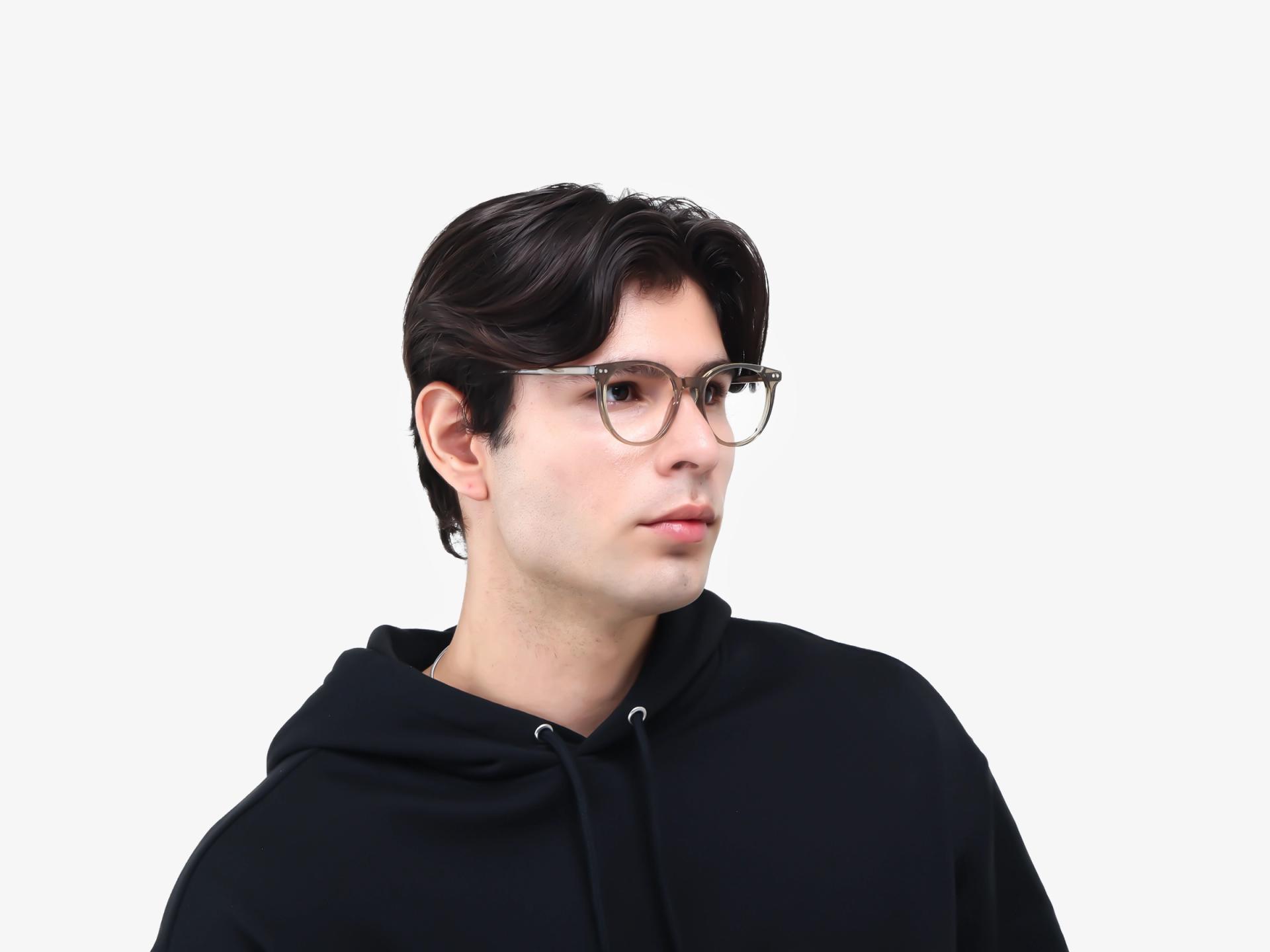 Crystal Brown Clip-On Glasses with Green & Yellow Lenses