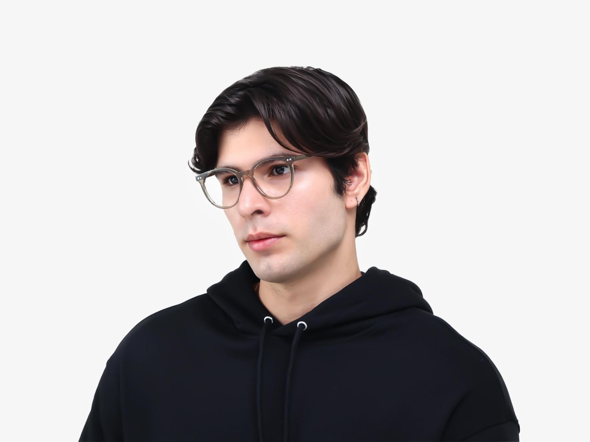 Crystal Brown Clip-On Glasses with Green & Yellow Lenses