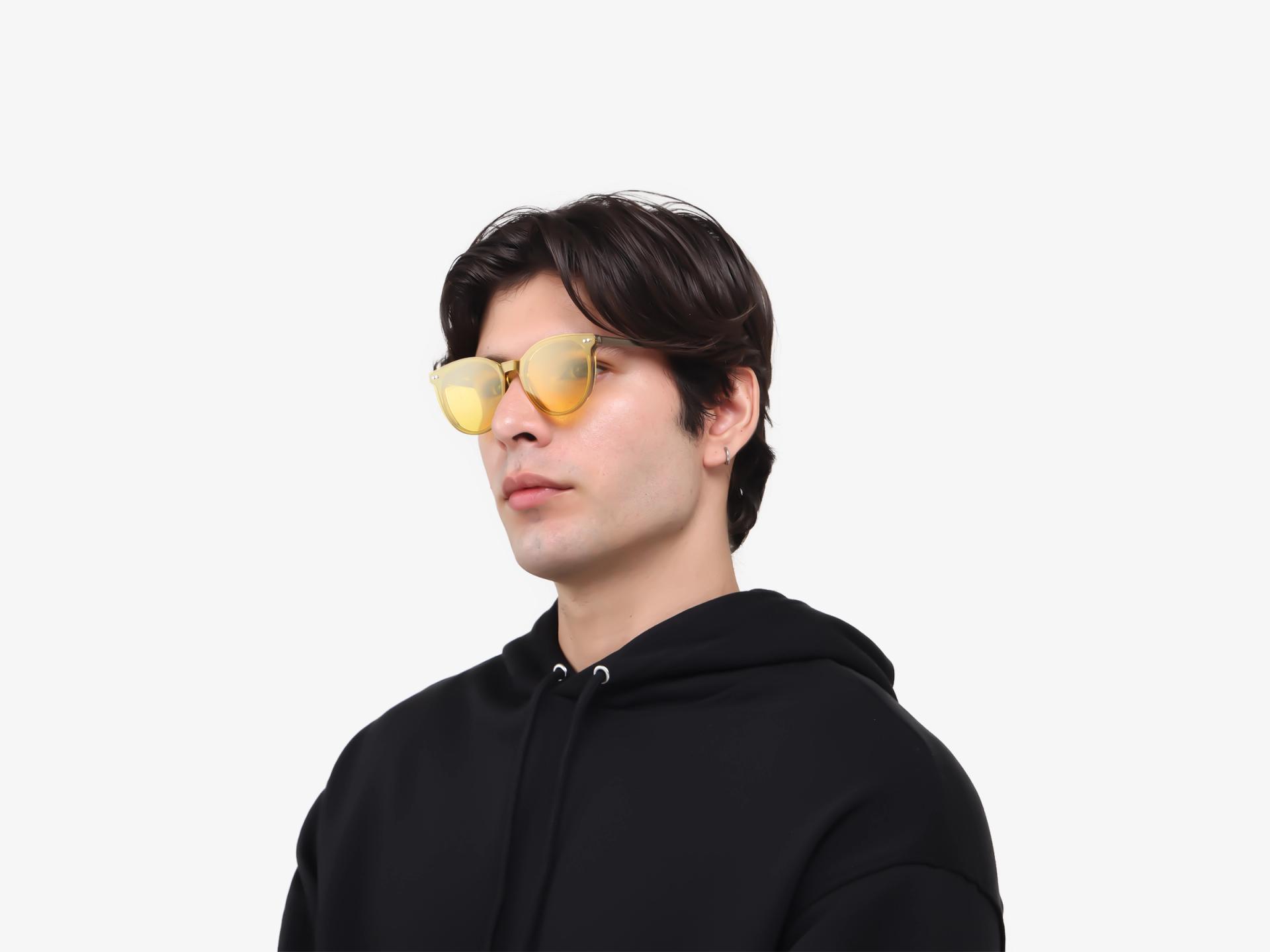 Crystal Brown Clip-On Glasses with Green & Yellow Lenses