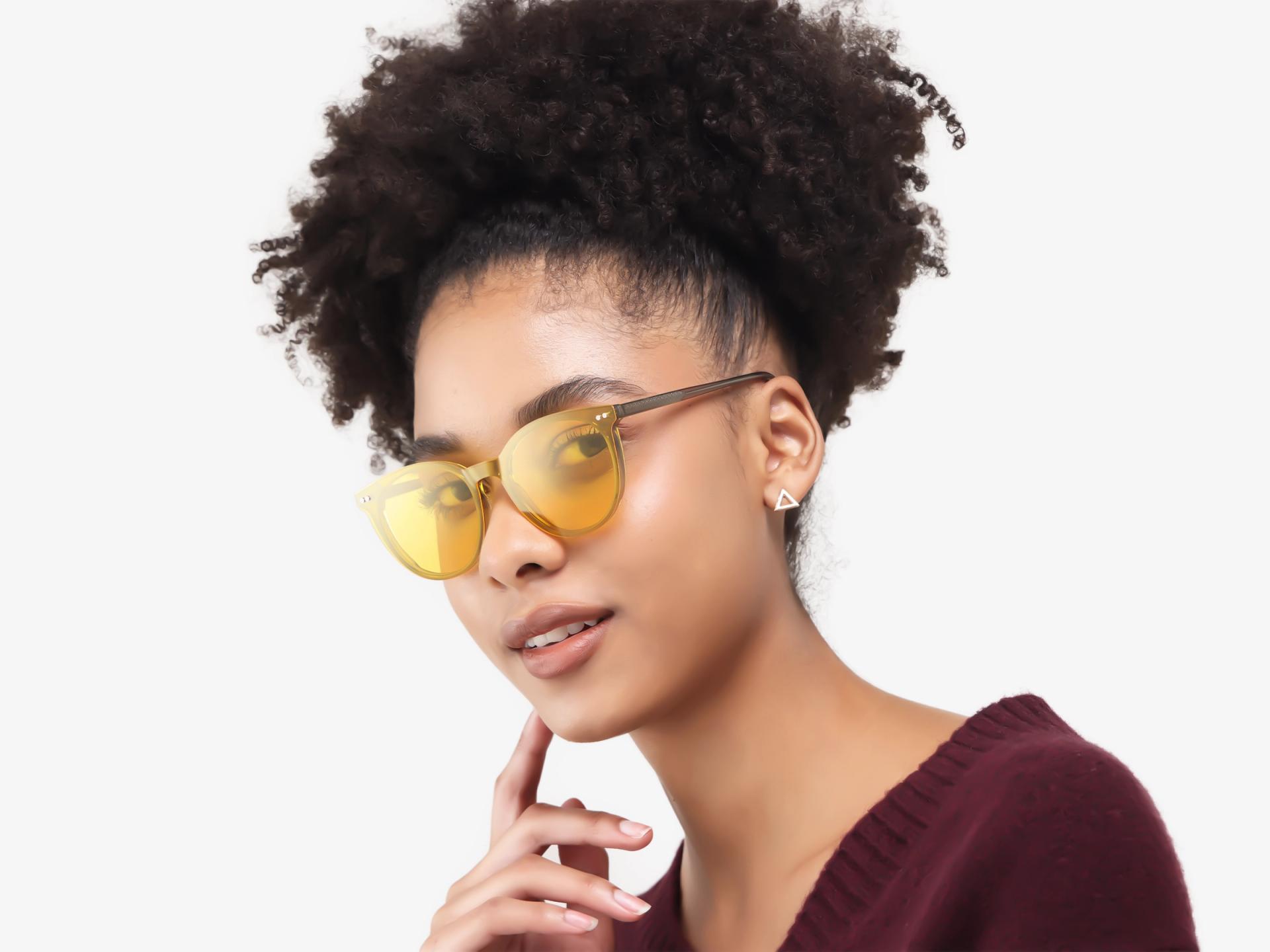 Crystal Brown Clip-On Glasses with Green & Yellow Lenses